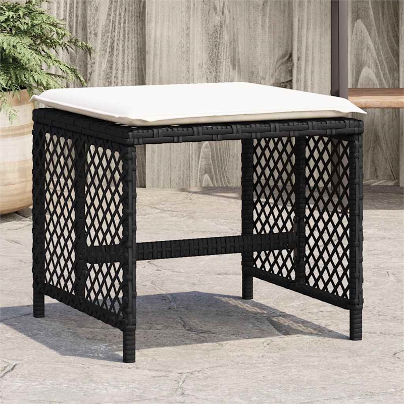 vidaXL Garden Stool Set of 4 Black Rattan