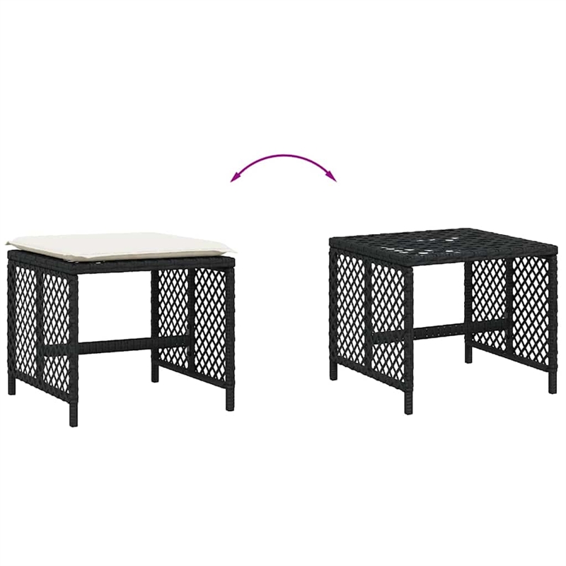 vidaXL Garden Stool Set of 4 Black Rattan