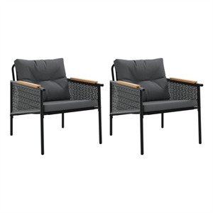 vidaXL Patio Chairs with Cushions 2 pcs Black Steel