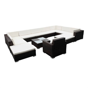 vidaXL 12 Piece Patio Lounge Set with Cushions Poly Rattan Brown