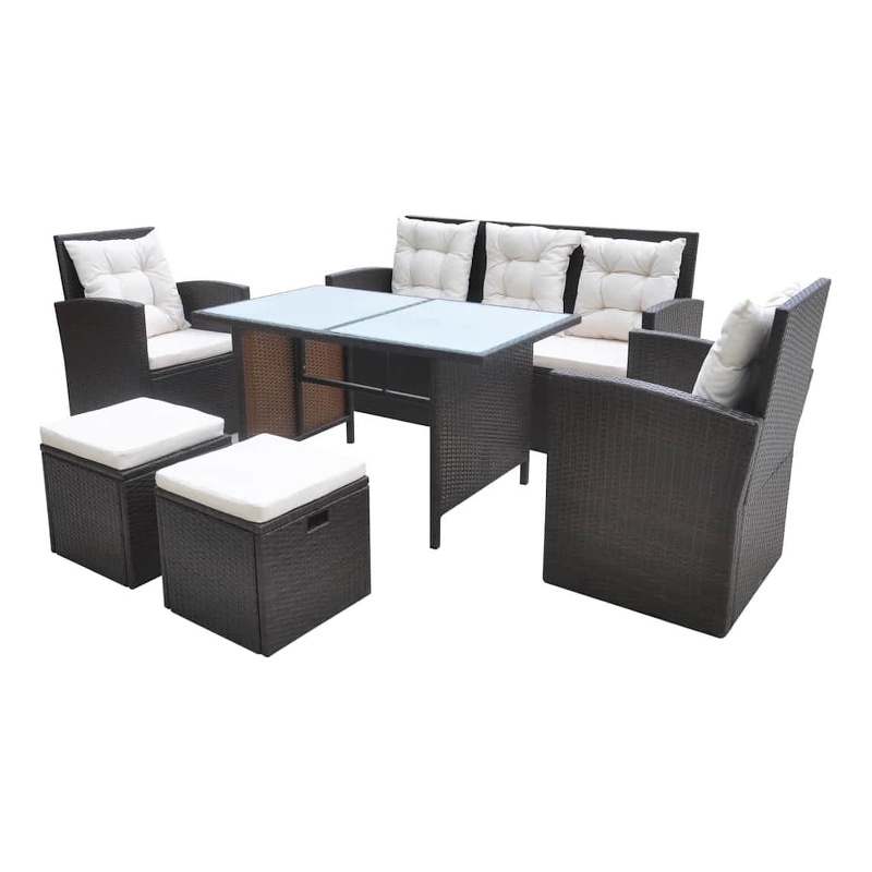 vidaXL 6 Piece Patio Dining Set with Cushions Poly Rattan Brown