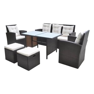 vidaXL 6 Piece Patio Dining Set with Cushions Poly Rattan Brown