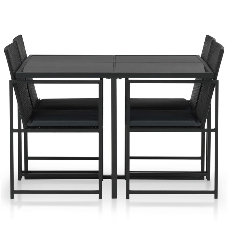 vidaXL 5 Piece Patio Dining Set with Cushions Poly Rattan Black