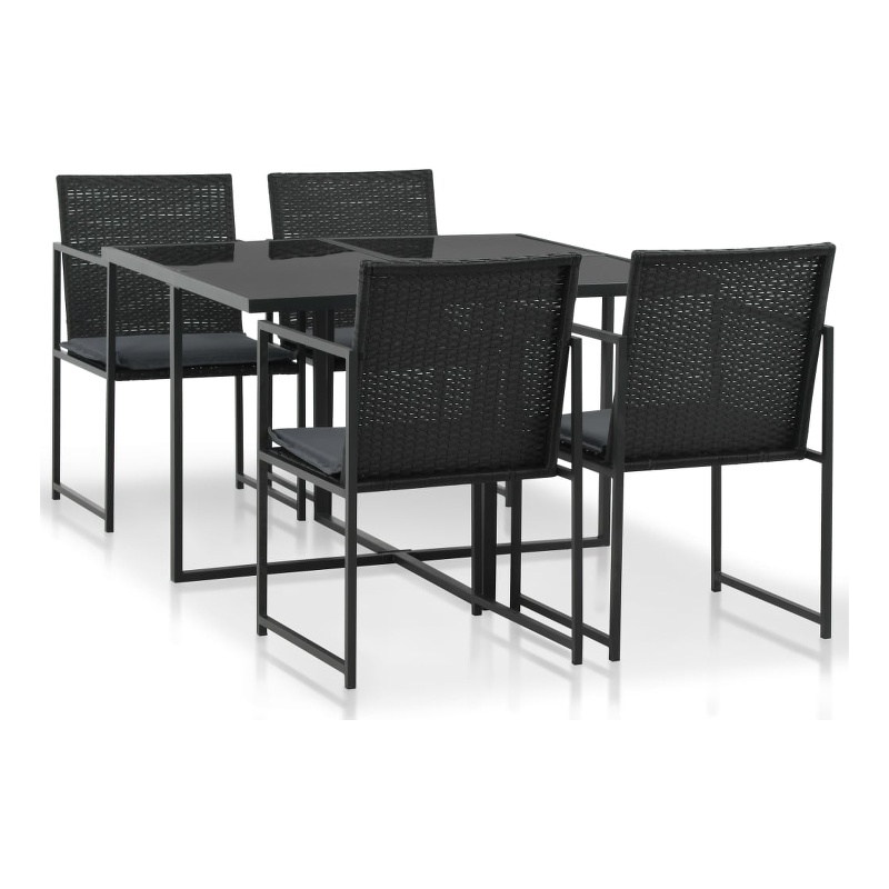 vidaXL 5 Piece Patio Dining Set with Cushions Poly Rattan Black