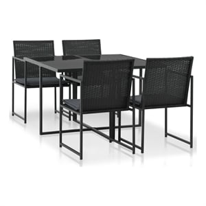 vidaXL 5 Piece Patio Dining Set with Cushions Poly Rattan Black