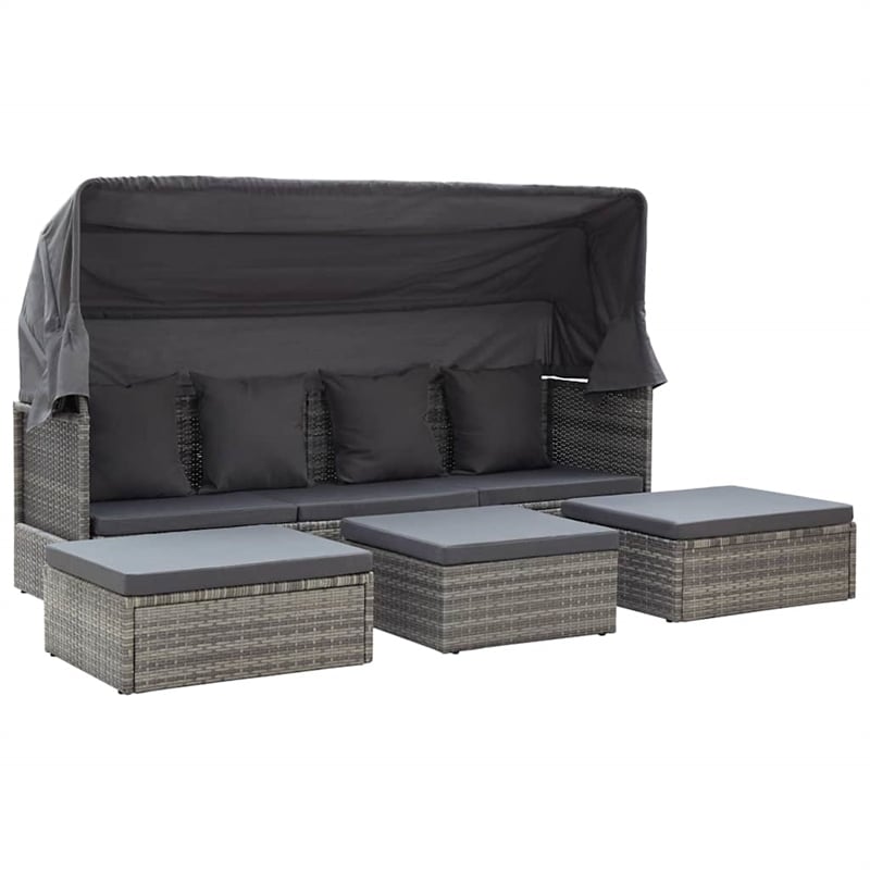 vidaXL Patio Lounge Bed with Roof Mixed Gray Poly Rattan