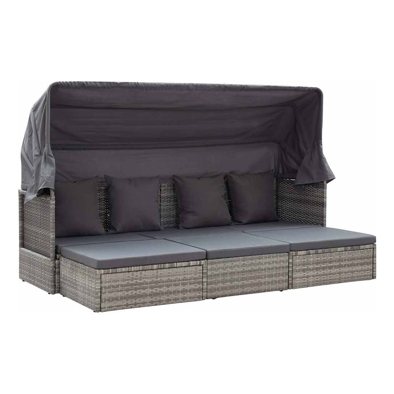 vidaXL Patio Lounge Bed with Roof Mixed Gray Poly Rattan