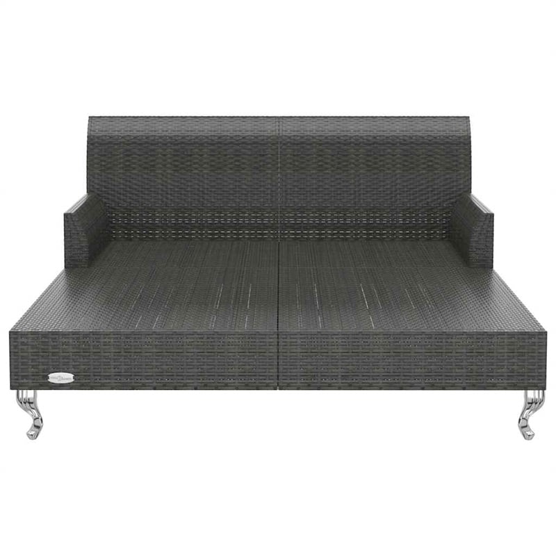 vidaXL 2-Person Patio Sun Bed with Cushions Poly Rattan Black