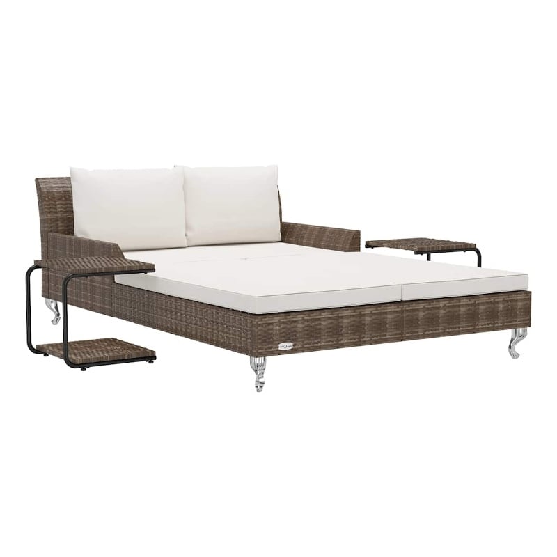vidaXL 2-Person Patio Sun Bed with Cushions Poly Rattan Brown