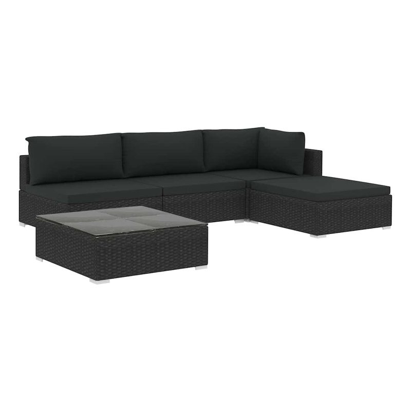 vidaXL 5 Piece Patio Lounge Set with Cushions Poly Rattan Black