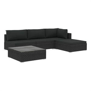 vidaXL 5 Piece Patio Lounge Set with Cushions Poly Rattan Black