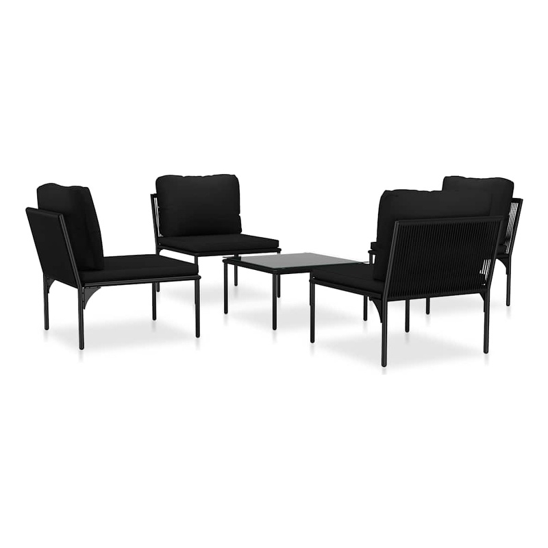 vidaXL 5 Piece Patio Lounge Set with Cushions Black PVC