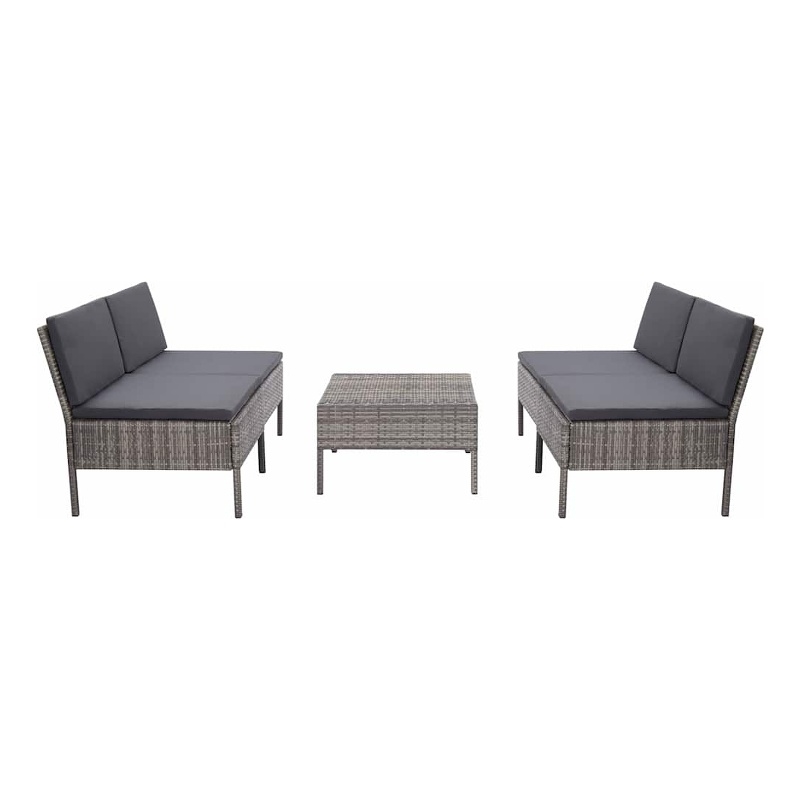 vidaXL 5 Piece Patio Sofa Set with Cushions Poly Rattan Gray