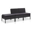 vidaXL 3 Piece Patio Lounge Set with Cushions Poly Rattan Black