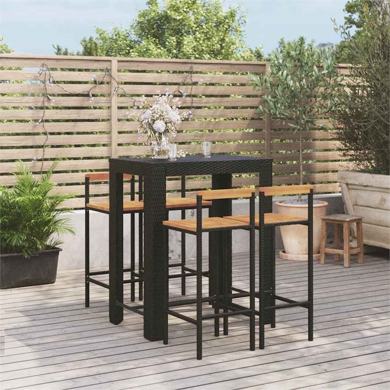 vidaXL 5 Piece Patio Bar Set Black Poly Rattan&Solid Wood Acacia