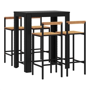 vidaXL 5 Piece Patio Bar Set Black Poly Rattan&Solid Wood Acacia