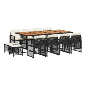 vidaXL Garden Dining Set Black Rattan 28.7&quot H x 86.6&quot W x 41.7&quot D