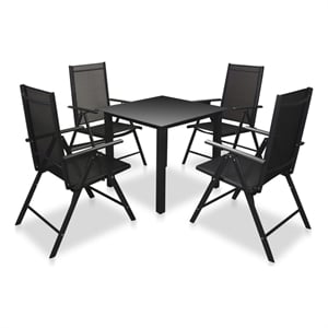vidaXL 5 Piece Patio Dining Set with Folding Chairs Aluminum Black