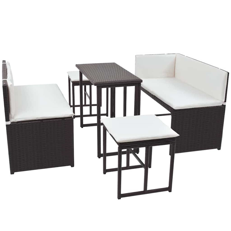 vidaXL 5 Piece Patio Dining Set Steel Poly Rattan Brown