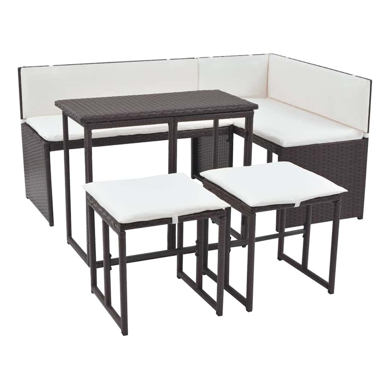 vidaXL 5 Piece Patio Dining Set Steel Poly Rattan Brown
