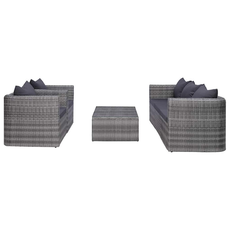 vidaXL 6 Piece Patio Sofa Set with Cushions & Pillows Poly Rattan Gray