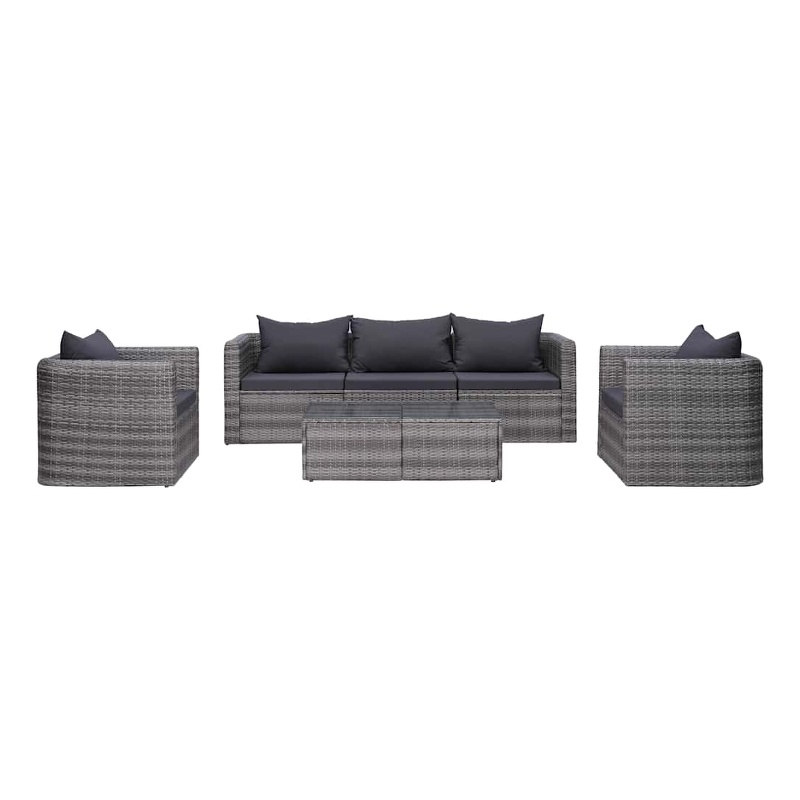 vidaXL 6 Piece Patio Sofa Set with Cushions & Pillows Poly Rattan Gray