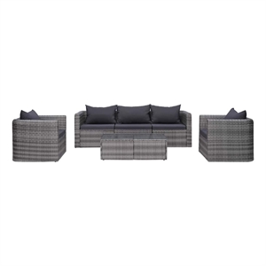 vidaXL 6 Piece Patio Sofa Set with Cushions & Pillows Poly Rattan Gray