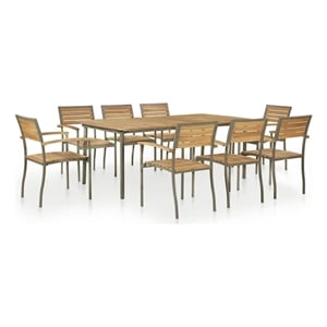 vidaXL 9 Piece Patio Dining Set Solid Acacia Wood and Steel