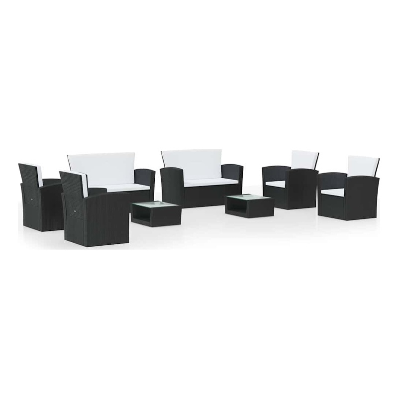 vidaXL 8 Piece Patio Lounge Set with Cushions Poly Rattan Black