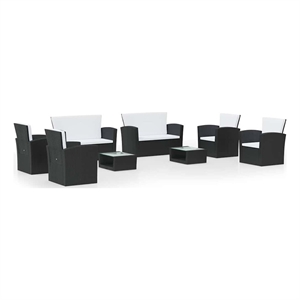vidaXL 8 Piece Patio Lounge Set with Cushions Poly Rattan Black