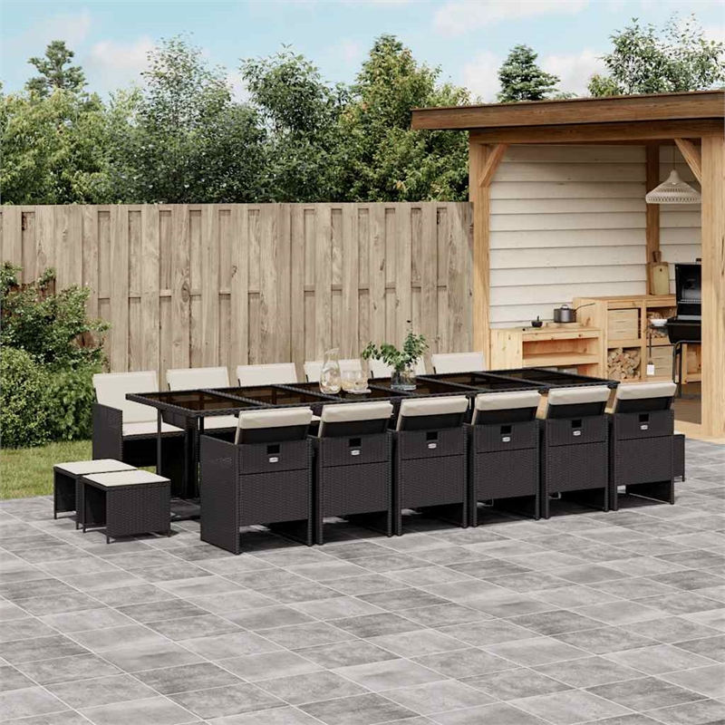 vidaXL Garden Dining Set Black Poly Rattan 16-seater