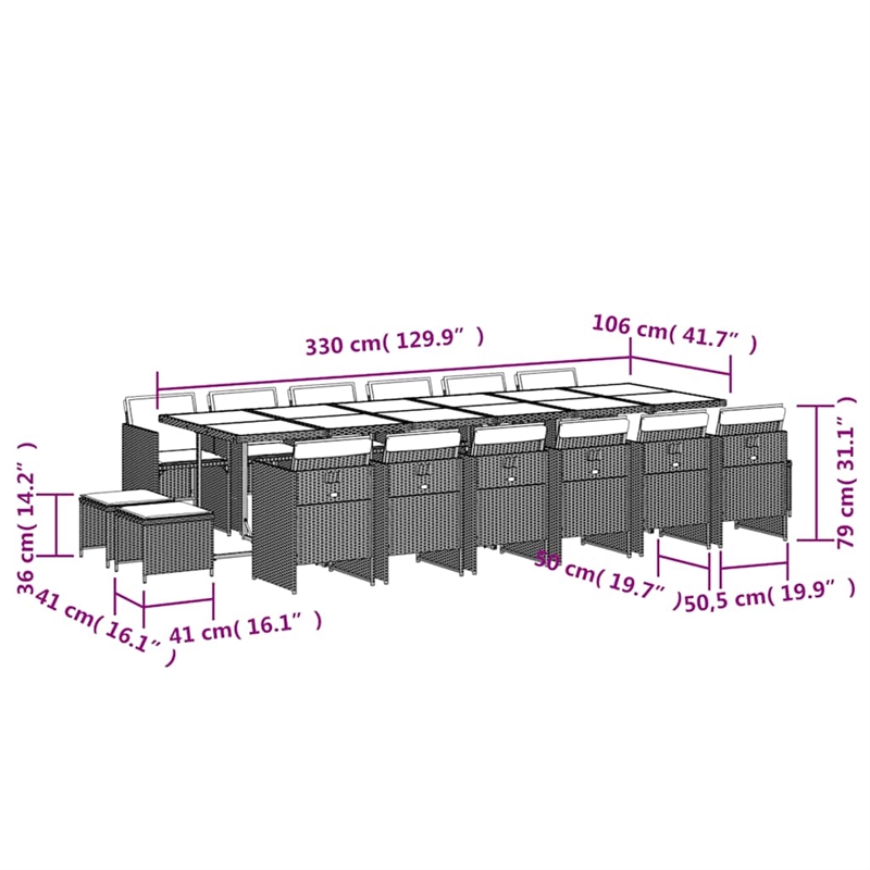 vidaXL Garden Dining Set Black Poly Rattan 16-seater