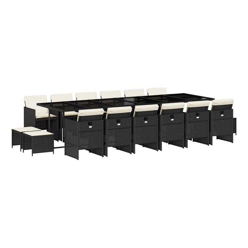 vidaXL Garden Dining Set Black Poly Rattan 16-seater
