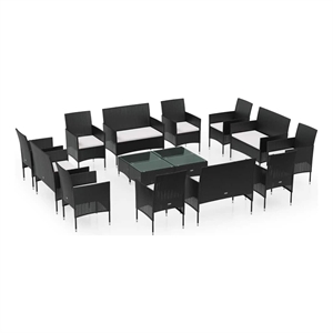 vidaXL 16 Piece Patio Lounge Set with Cushions Poly Rattan Black