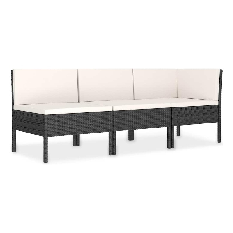 vidaXL 3 Piece Patio Lounge Set with Cushions Poly Rattan Black