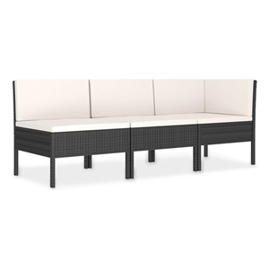 vidaXL 3 Piece Patio Lounge Set with Cushions Poly Rattan Black