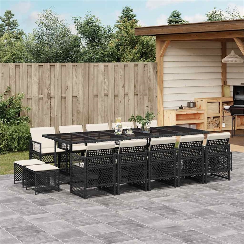 vidaXL Garden Dining Set Black PE Rattan Large Foldable