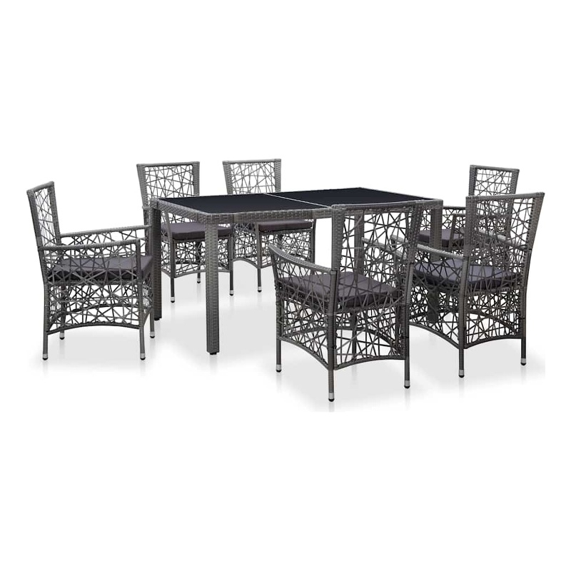 vidaXL 7 Piece Patio Dining Set Poly Rattan Gray