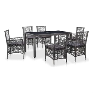 vidaXL 7 Piece Patio Dining Set Poly Rattan Gray