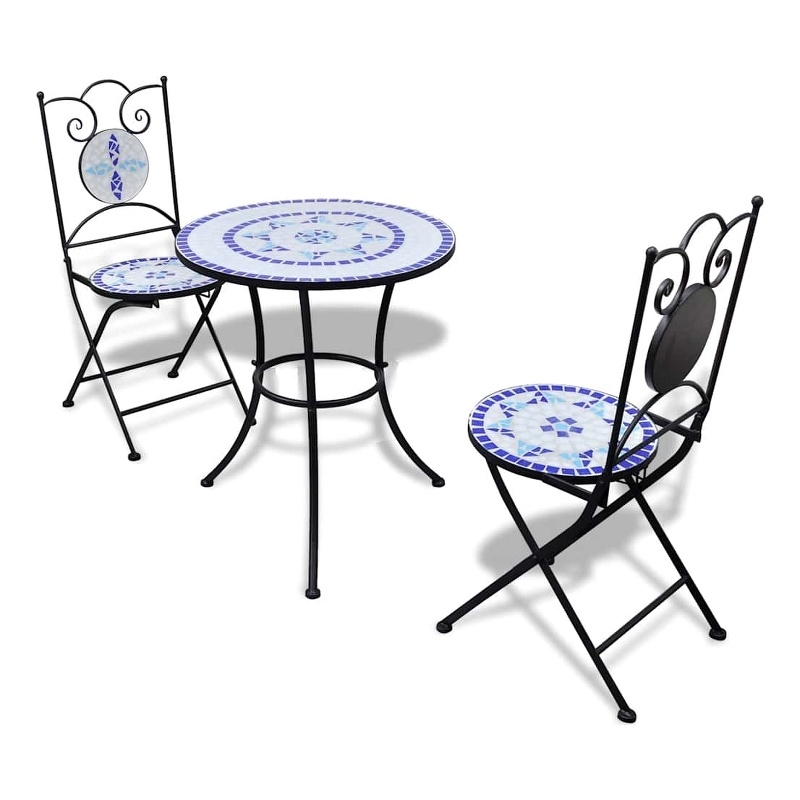 vidaXL 3 Piece Bistro Set Ceramic Tile Blue and White