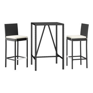 vidaXL 3 Piece Patio Bar Set with Cushions Black Poly Rattan