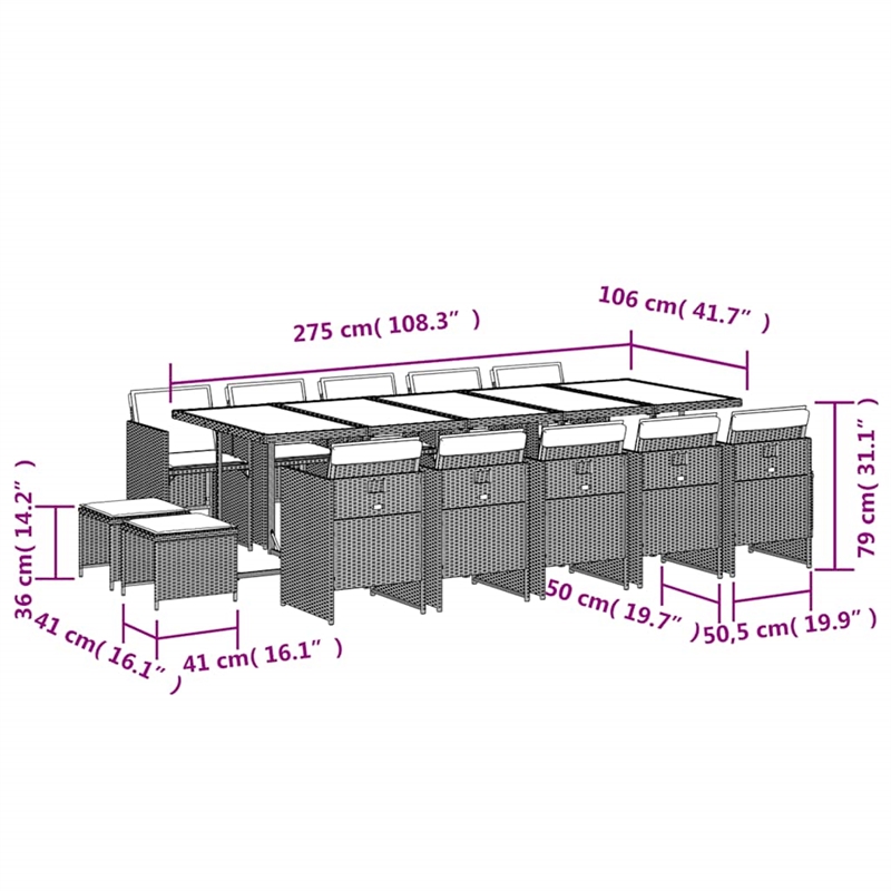 vidaXL Garden Dining Set Black PE Rattan 15 pieces Collapsible