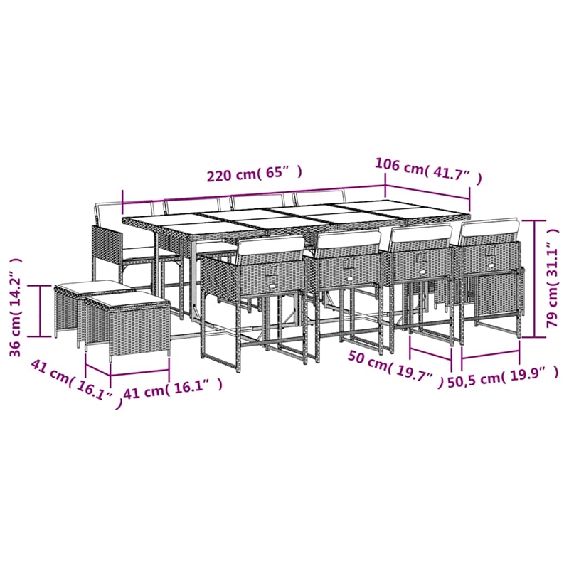 vidaXL Garden Dining Set Black PE Rattan Large Foldable