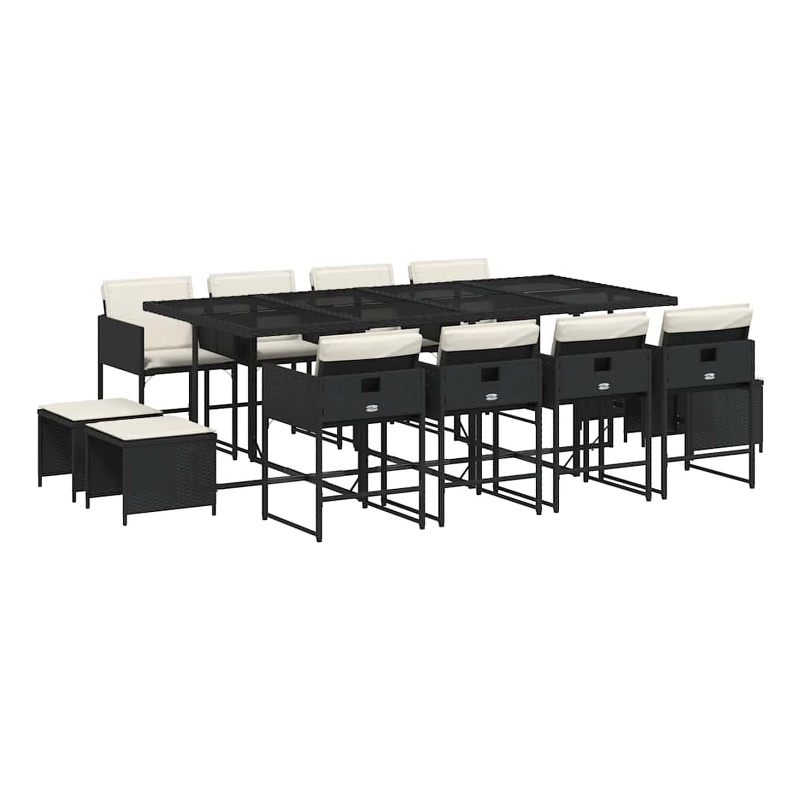 vidaXL Garden Dining Set Black PE Rattan Large Foldable
