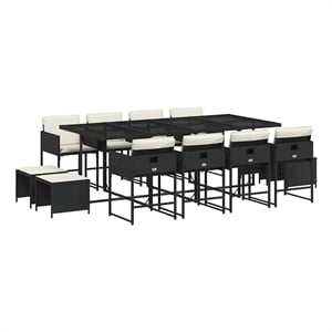 vidaXL Garden Dining Set Black PE Rattan Large Foldable