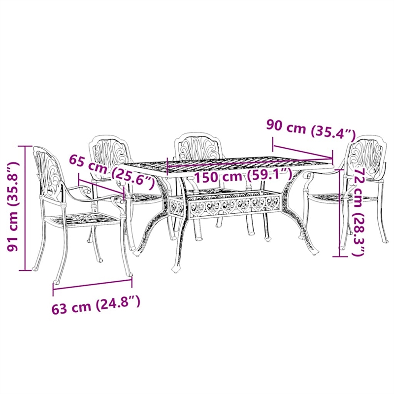 vidaXL 5 Piece Patio Dining Set White Cast Aluminum