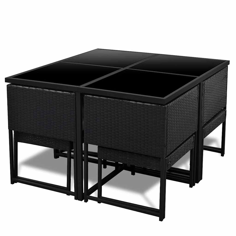 vidaXL 9 Piece Patio Dining Set with Cushions Poly Rattan Black