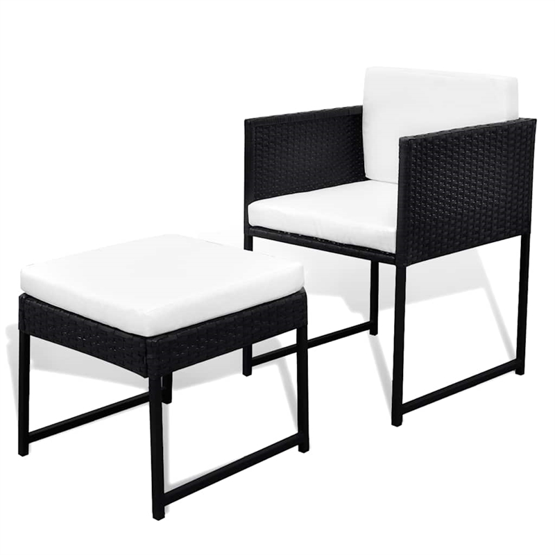 vidaXL 9 Piece Patio Dining Set with Cushions Poly Rattan Black