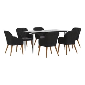 vidaXL 7 Piece Patio Dining Set with Cushions Black