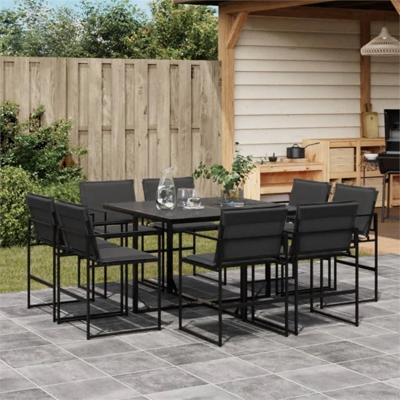 vidaXL 9 Piece Patio Dining Set with Cushions Black Textilene